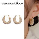 VeroMan BIJOU+ 両耳用 パール ピアス ゴールド ぶら下がり レディース ファッションジュエリー フープピアス 上品 ヴィンテージ風 韓国アクセサ...