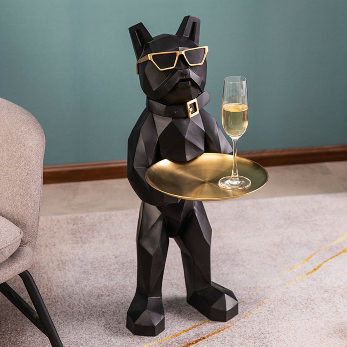 VeroMan ブルドッグ サイドテーブル ベッドサイドテーブル トレー オブジェ 小物置き 犬 大型 アニマル..