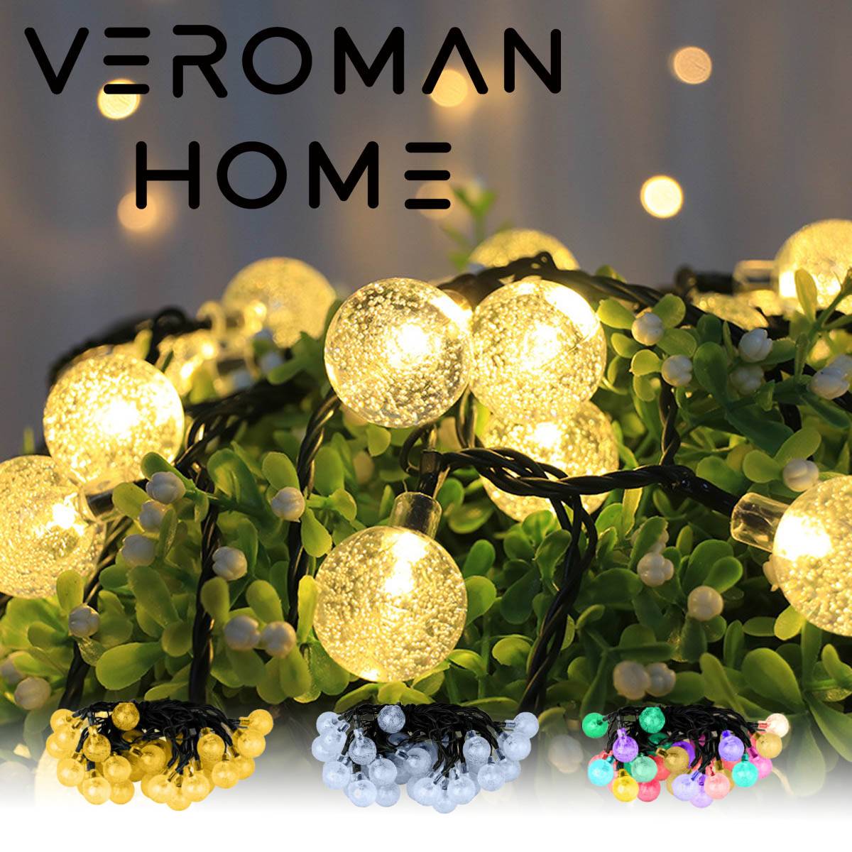 [10m80灯] VeroMan LEDライト IP44 屋外用LEDバブルライト ガーデン・庭・ベランダ装飾用 球体イルミネ..