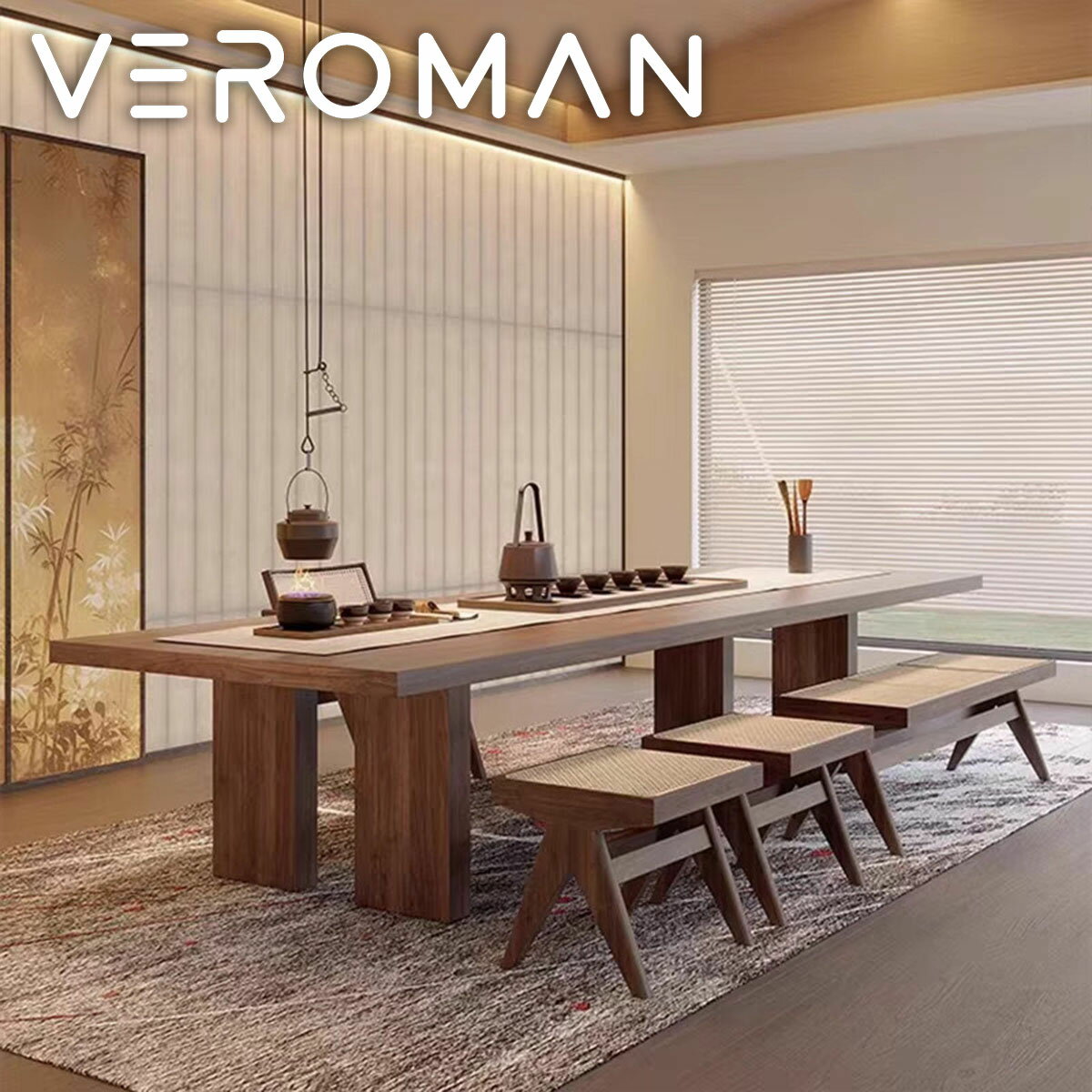 VeroMan 無垢風ロングテーブル シンプルモダン 木製ワークテーブル 会議用 ダイニング用や書斎・作業台にも最適 韓国インテリア [高さ75cm×幅240cm]