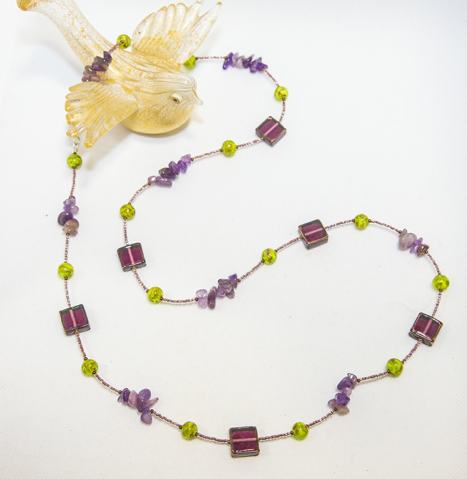 手作り ビーズキット フレームビーズ ネックレス パープル ボヘミアンビーズベネチアンビーズ ビーズアクセサリー ハンドメイド