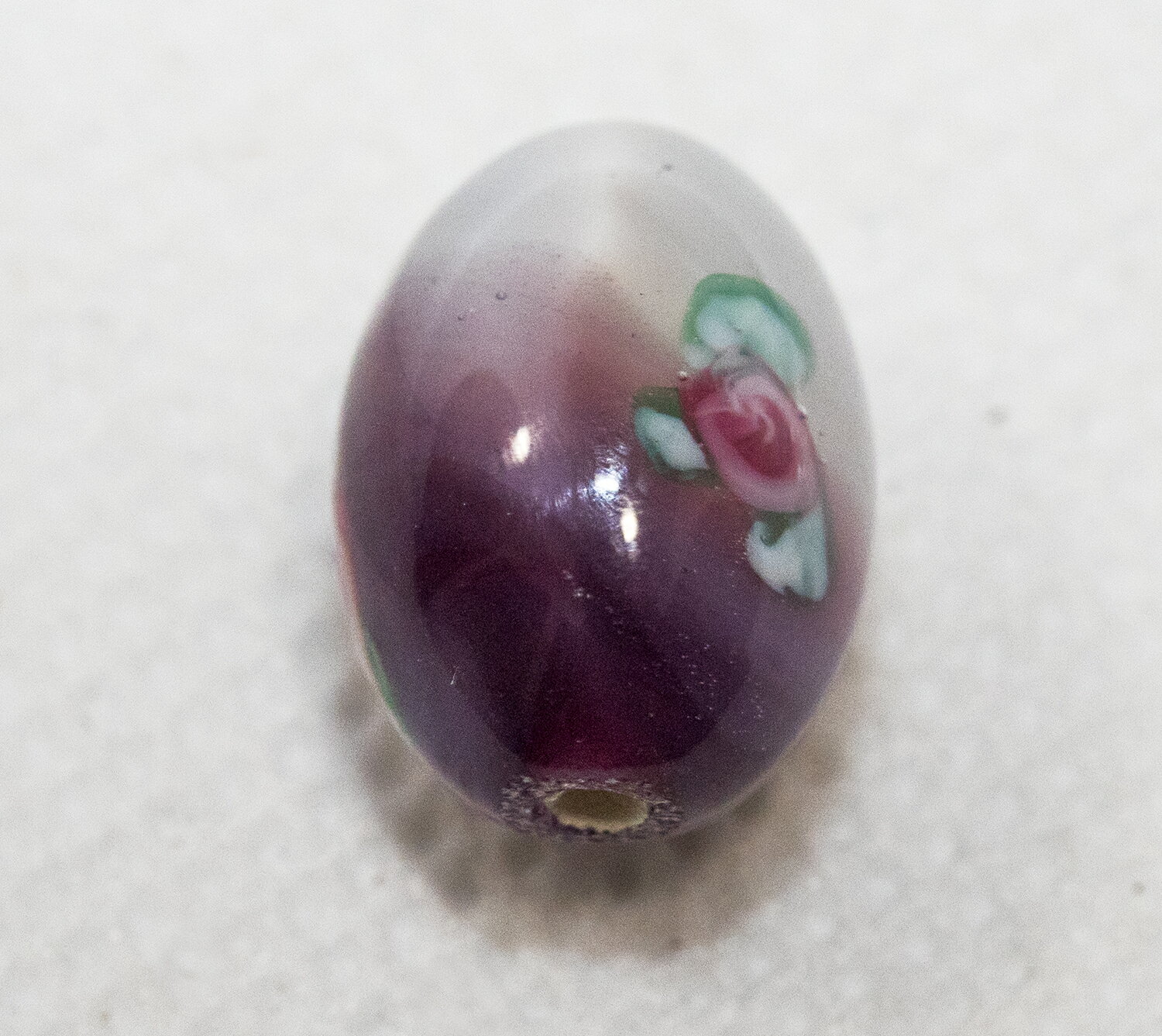 ボヘミアンビーズ チェコローズ ツートン パープル＆ホワイト オーバル大 チェコビーズ ビーズパーツ アクセサリーパーツ