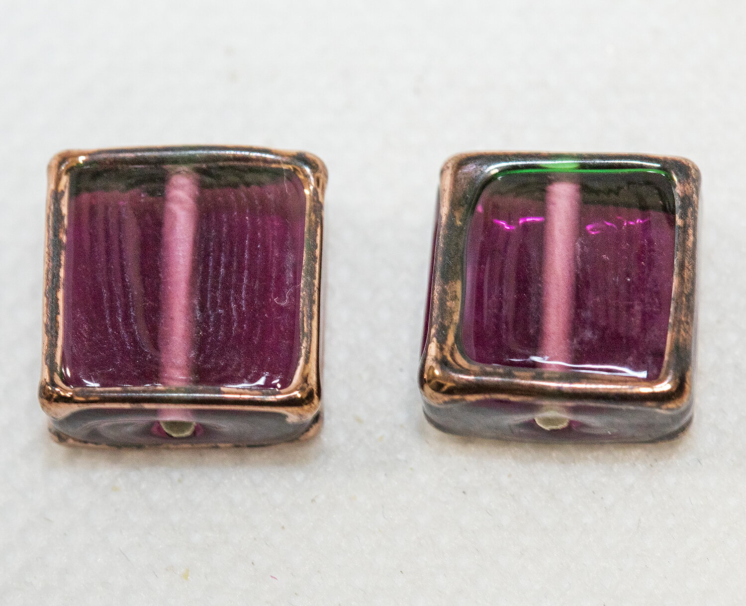 ボヘミアンビーズ フレームビーズ スクエア パープル 2個 チェコローズ ビーズパーツ アクセサリーパーツ