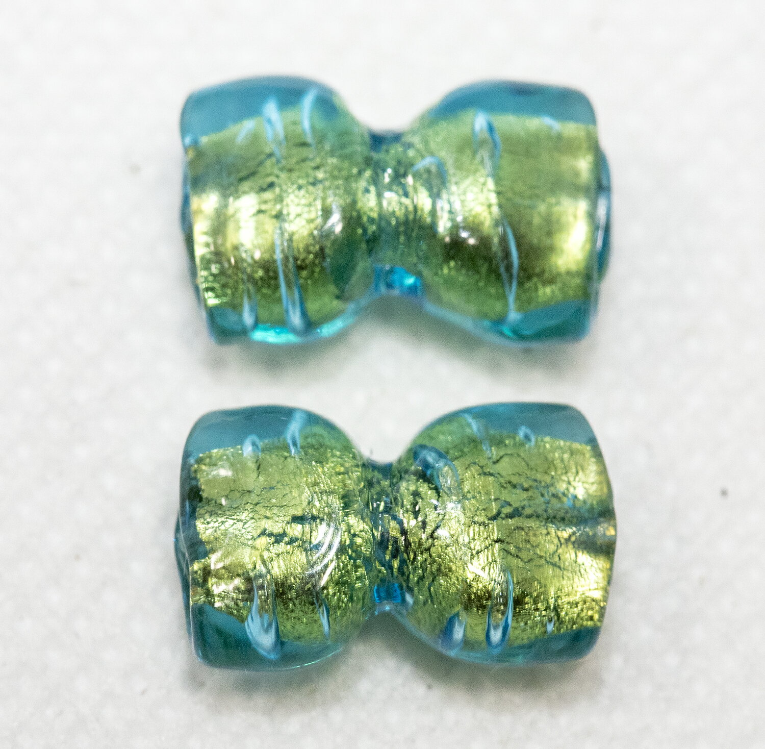 ベネチアンビーズ リボン 2個 ゴールド アクアマリーナ ビーズパーツ アクセサリーパーツ