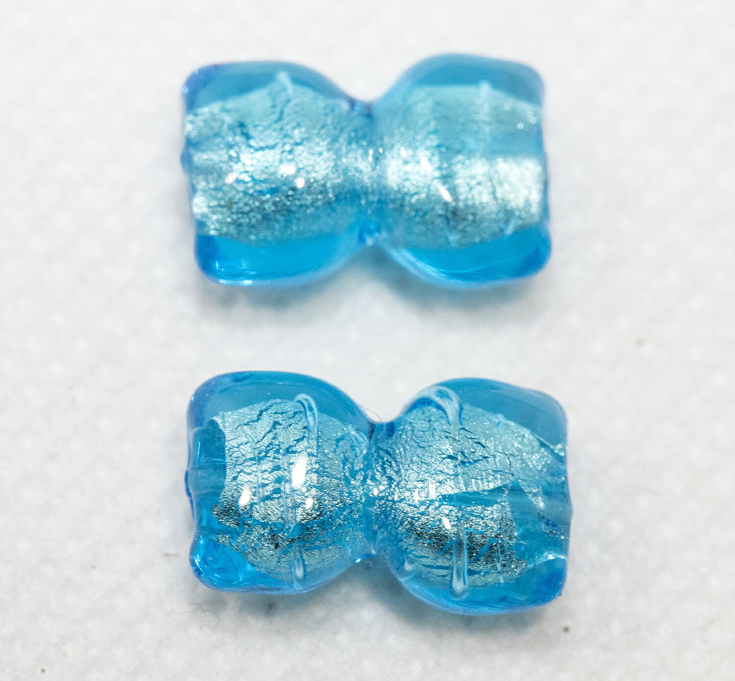 ベネチアンビーズ リボン 2個 ホワイトゴールド アクアマリーナ ビーズパーツ アクセサリーパーツ