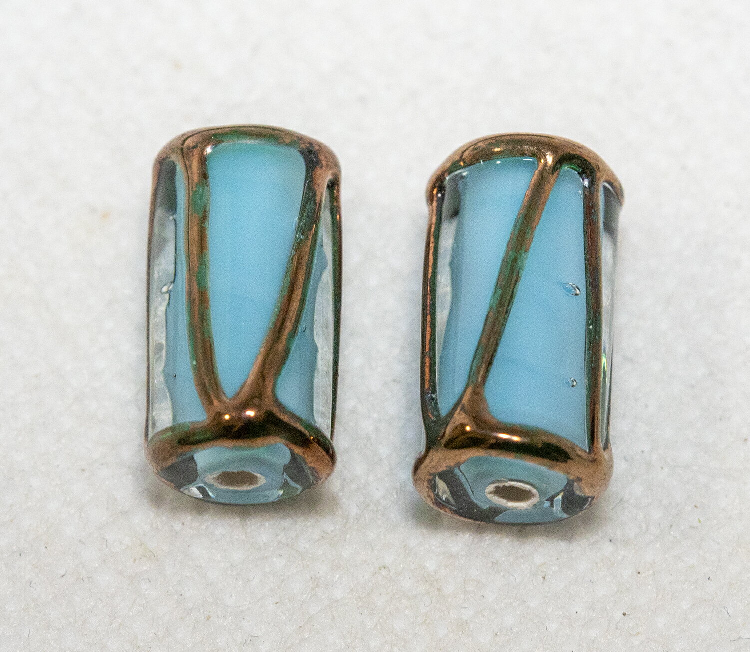 ボヘミアンビーズ シリンダーライン 2個 ブルー チェコビーズ ビーズパーツ アクセサリーパーツ