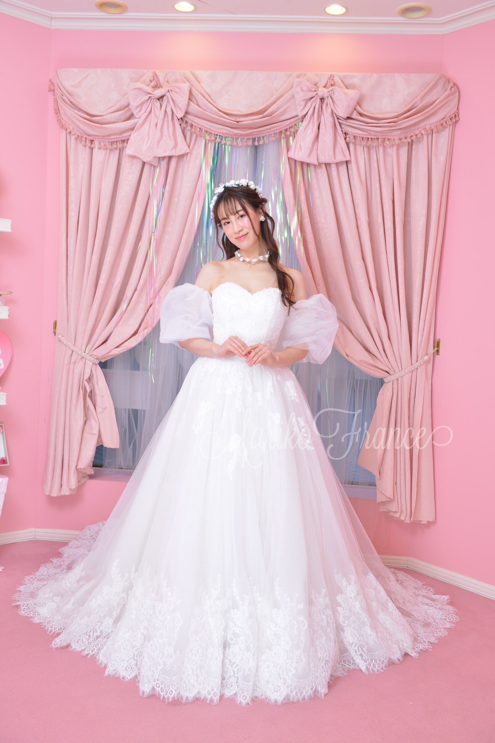 G98 【クーポンあり】 ウェディングドレス パフスリーブ付 白ドレス ブライダル 結婚式 花嫁 ホワイトドレス WD001-OW SL002-OW