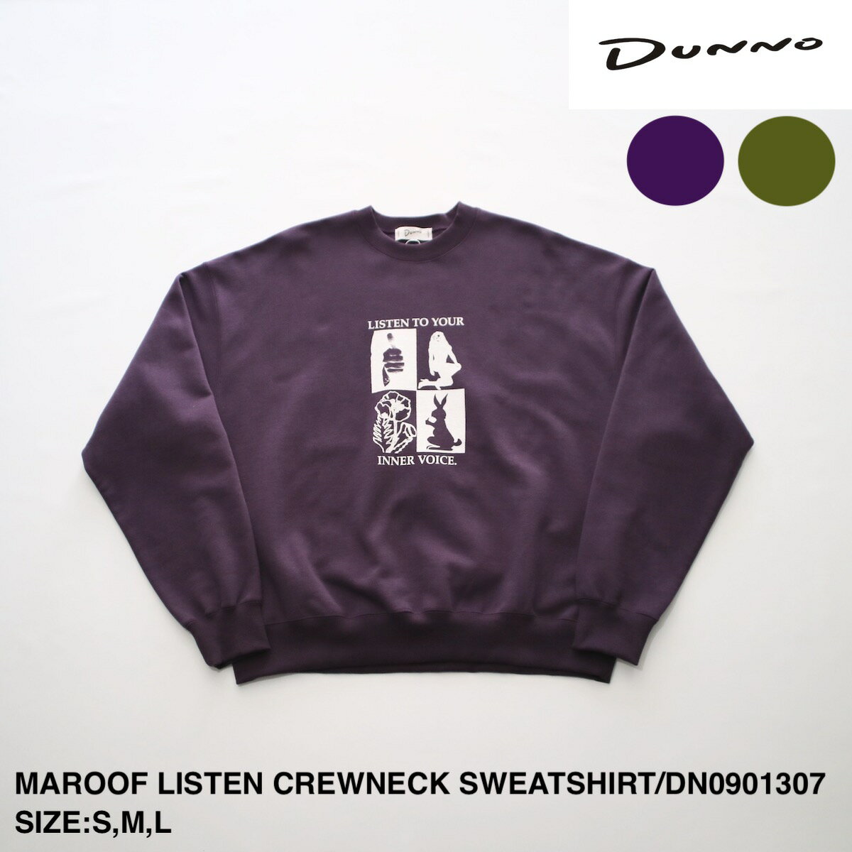 SALE セール 50 OFF【Dunno】ダノウ MAROOF LISTEN CREWNECK SWEATSHIRT メンズ レディース スウェット メンズスウェット レディーススウェット プリント プリントスウェット グラフィック グラフィックスウェット クルーネック クルーネックスウェット マルーフヒルソン