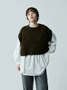 SERVICE PRICE 50割【KHA:KI】カーキ MIL VEST COMBO BLOUSE | レディース ブラウス レディースブラウス フレア フレアブラウス プルオーバー プルオーバーブラウス ニット ニットベスト ミリタリー ミリタリーベスト ミリタリーニットベスト カットソー ロンT ブランド
