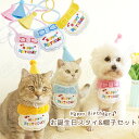 お誕生日スタイ&帽子 バースデイスタイ ハッピーバースデー 記念日 お祝い 記念写真 衣装 犬 猫 ペット 撮影 グッズ 前かけ よだれかけ 帽子付き ゴム紐 ...