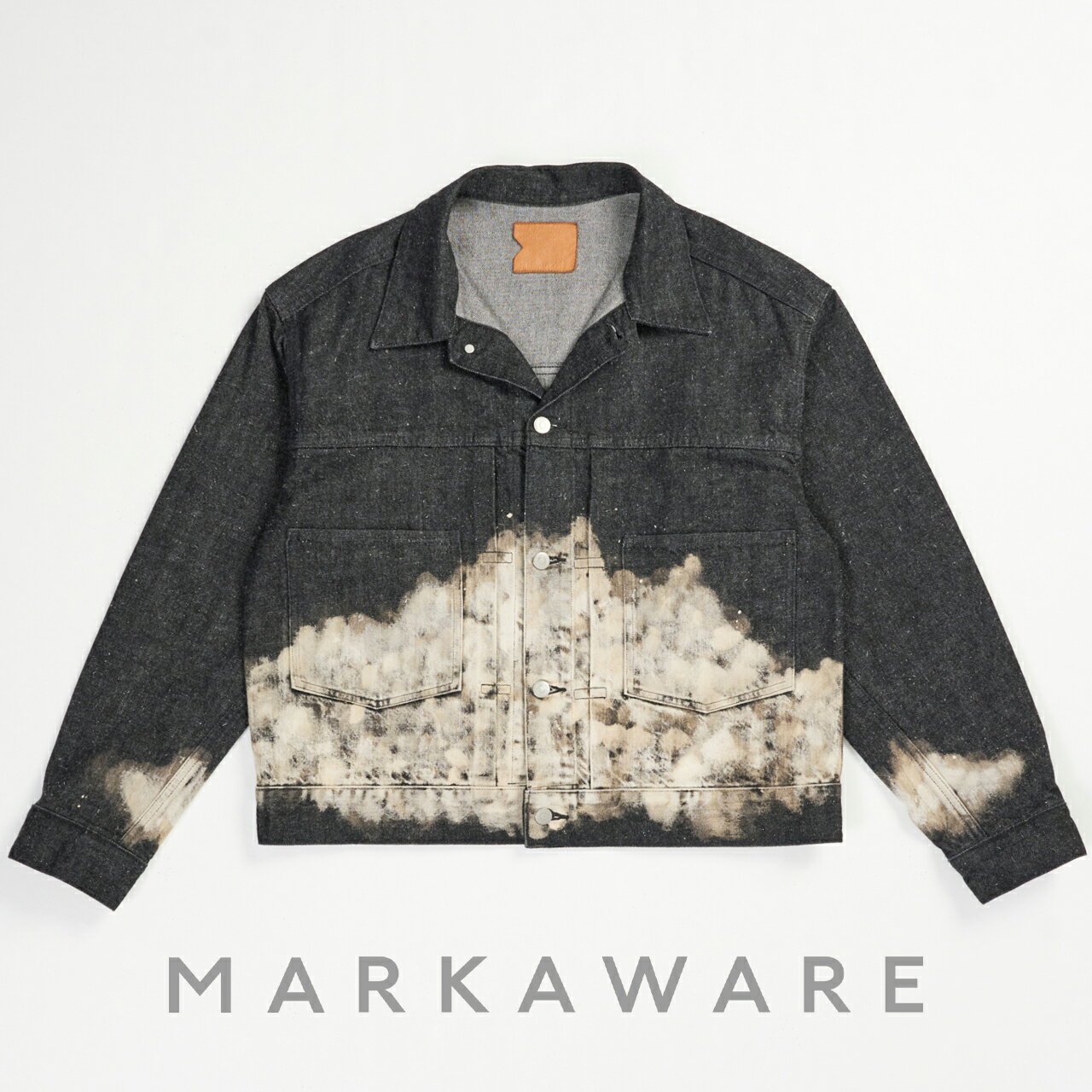 MARKAWARE マーカウェア SHORT DENIM JACKET BLACK CLOUDY BLEACHING KIMONO DENIM