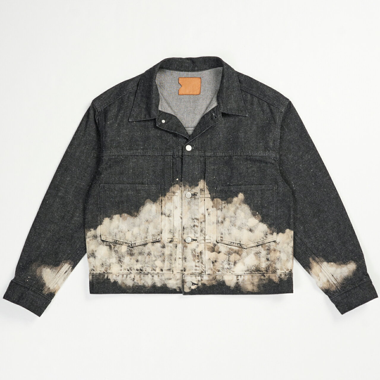 MARKAWARE マーカウェア SHORT DENIM JACKET BLACK CLOUDY BLEACHING KIMONO DENIM