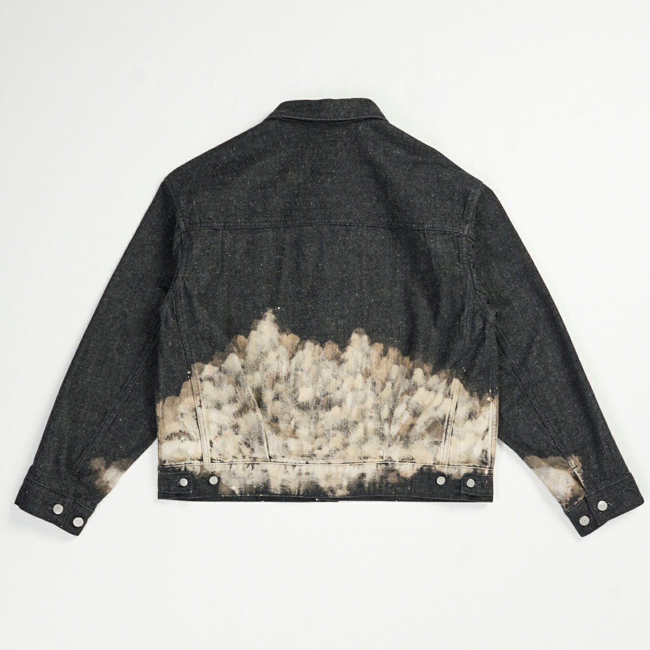 MARKAWARE マーカウェア SHORT DENIM JACKET BLACK CLOUDY BLEACHING KIMONO DENIM
