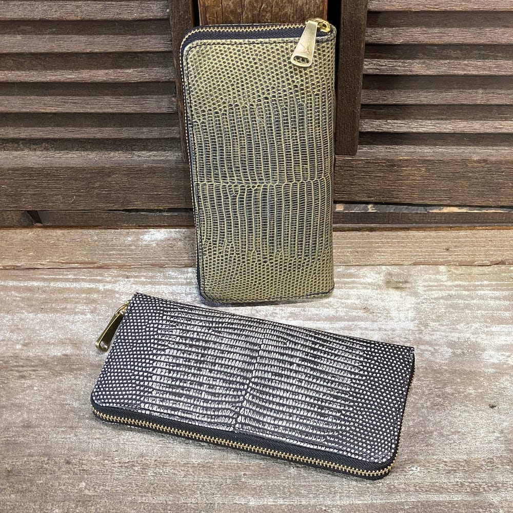 【Ain Soph（アインソフ）】マットリザード/蜥蜴（トカゲ）革・レザーラウンドファスナー長財布（DA1532-LZD）※牛革付属・国内縫製　メンズ/レディース　リザードレザーウォレット　トカゲ/蜥蜴革長財布【レザーバッグ革財布専門店Vertigo/ヴァーティゴ】のサムネイル