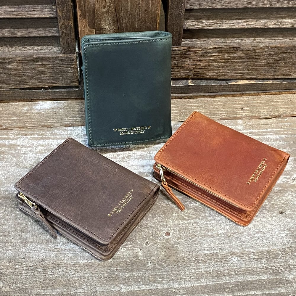 【BAGGY PORT/バギーポート『BAKU LEATHER/バクレザー』】イタリアテンペスティ社製革オイルプルアップ銀擦り牛革・イタリアンオイルレザー縦型外L字ファスナー小銭入れ付き二つ折り財布（ZYS-353）メンズ/レディース【レザーバッグ革財布専門店Vertigo/ヴァーティゴ】のサムネイル
