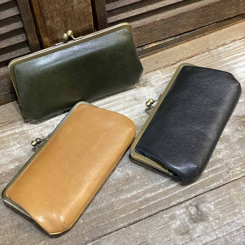 【BAGGY PORT ANNEX/バギーポートアネックス『Bafu Leather/バフレザー』】バフ加工マット牛革/シンプルレザーがま口長財布/がまぐち束入れ（LZKM-783）※ファスナー小銭入れ付き　レディース　口金財布【レザーバッグ革財布専門店Vertigo/ヴァーティゴ】