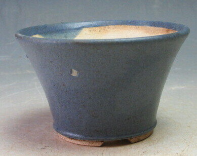 筒井碧祥　水色釉丸深山野草・盆栽鉢　（二級品　釉薬はげあり）