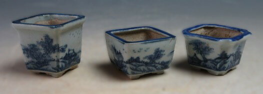 Rakuten - 中国ミニ山水画盆栽鉢（二級品）　3点セット（C）