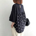 tシャツ レディース 夏 夏服 Tシャツ トッド柄 水玉 リポン 五分袖 クルーネック トップス 薄手 涼しい 大きいサイズ 肌触りいい 柔らかい 大人可愛い きれいめ 着痩せ ゆったり 体型カバー カジュアル ファッション おしゃれ オフィス ビジネス 通勤 通学 ママ ギフト|詳細画像