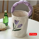 ボトルカバー バケツバック 大きめ 大容量 キズ防止 厚手 花 チューリップ きれい 自然?刺繍 デザイン カジュアル 通勤 通学 アウトドア ピクニック 手提げ おしゃれ