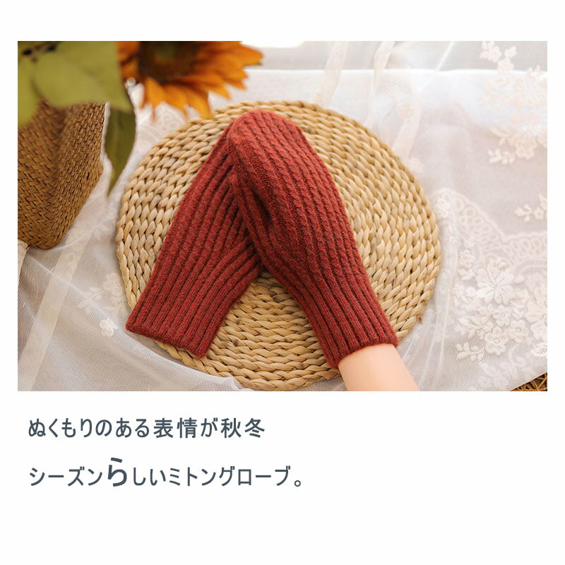 ギフトセット ミトン 手袋 ハンドウォーマー レディース 防寒 防風 保温 ニット リブ編み 無地 秋 冬 ..