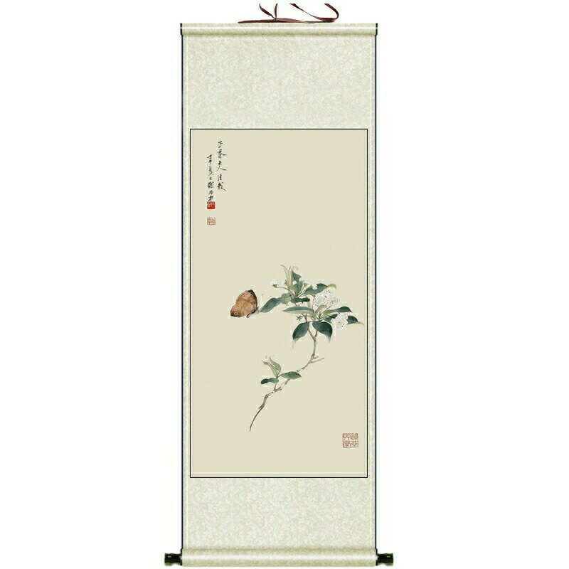 絹本 掛け軸 シルクスクロールペインティング アジアン 壁飾り 花蝶 風景 美しい 中国画 掛け軸 絵画 ..