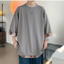 Tシャツ メンズ 半袖 偽二枚 着痩せ チェック柄 トップス シンプル 涼しい 夏服 薄手 40代 かっこいい カジュアル 丸首 父の日 おしゃれ
