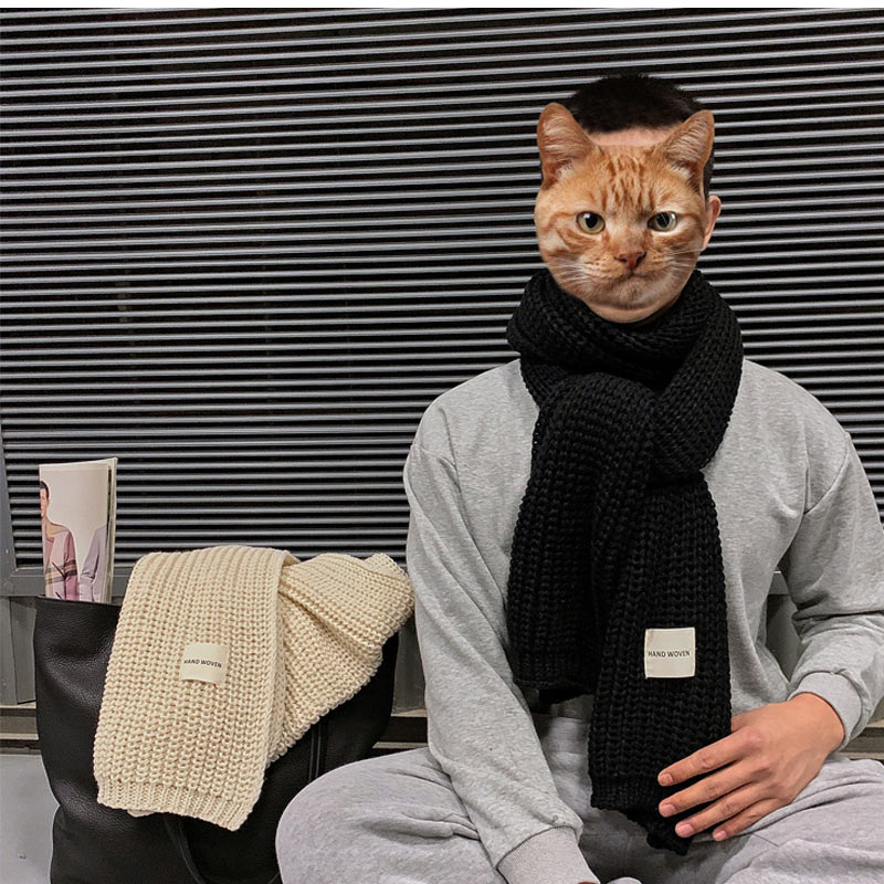 マフラー 通勤通学 防寒 メンズ 単色 無地 ボックスロゴ リブ編み ニットマフラー スカーフ ストール ..