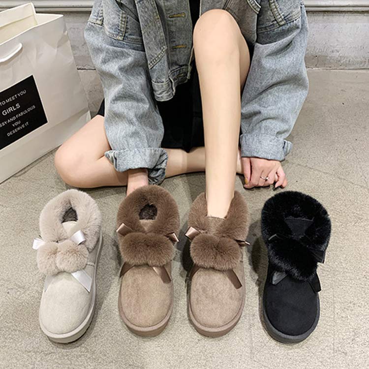 ムートンブーツ レディース 可愛い ショートブーツ ポンポン付き スノーブーツ 防寒 秋 冬 ラウンドトゥ ファームートン