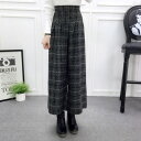 ガウチョパンツ ウール混 パンツ 9分丈 スカンツ スカーチョ ボトムス ハイウエスト ワイドパンツ レディース 秋冬 あったか ガウチョパンツ チェック柄 スカンツ タック入り ゆったり ボトムス カジュアル きれいめ ウエストゴム 通勤 オフィス