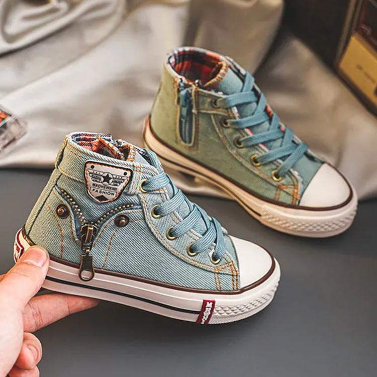 キッズ ハイカット スニーカー 男女兼用 キャンバス サイドファスナー シューズ スニーカー ジュニア ..