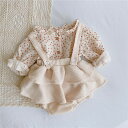 ベビー服 春 女の子 セットアップ 長袖 ワンピース シャツ フレアスカート ロンパース ブラウス サロペット 新生児 上下セット ストラップスカート 秋 カバーオール 女児 ガールズ 普段着 韓国風 花柄 チェック柄 かわいい 幼児 誕生日 結婚式 誕生日 出産祝い お宮参り