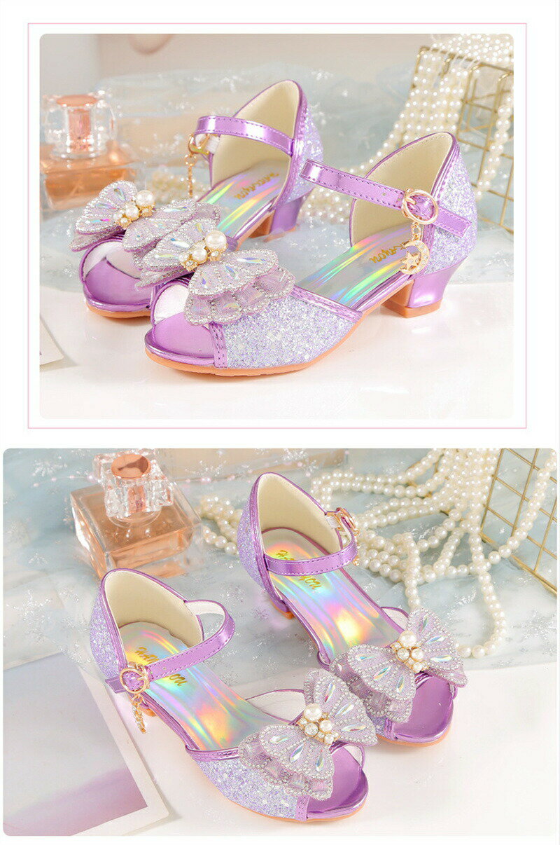 子供サンダル シューズ 女の子 プリンセス キラキラ 太めヒール 蝶結び飾り