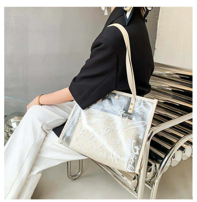 シンプルなデザインだからジュニアから大人までOK! レディース プールバッグ 透明バッグ 防水バッグ