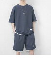 メンズ 部屋着 ハーフパンツ 上下セット 2点セット 半袖Tシャツ 部屋着 ショートパンツ フェイクレイヤード パジャマ ルームウェア セッ