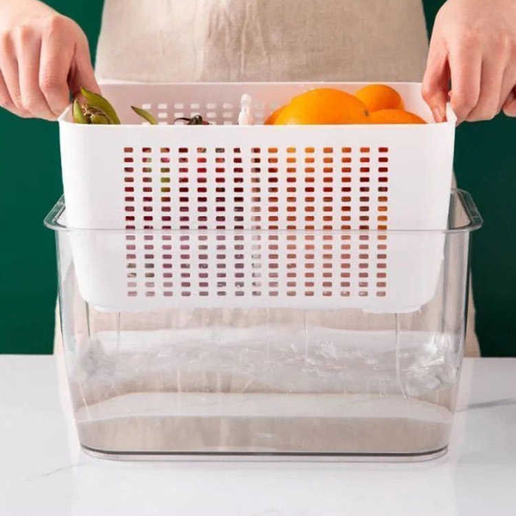 野菜 冷蔵庫トレー 水切りかご 冷蔵庫 収納ボックス クリア 冷蔵庫収納 冷蔵庫収納 ケース 蓋付き 仕切りボックス 水切り付き 透明 通気穴付き 大容量 フルーツ保存 収納 果物 収納ケース 小物 整理 冷蔵庫
