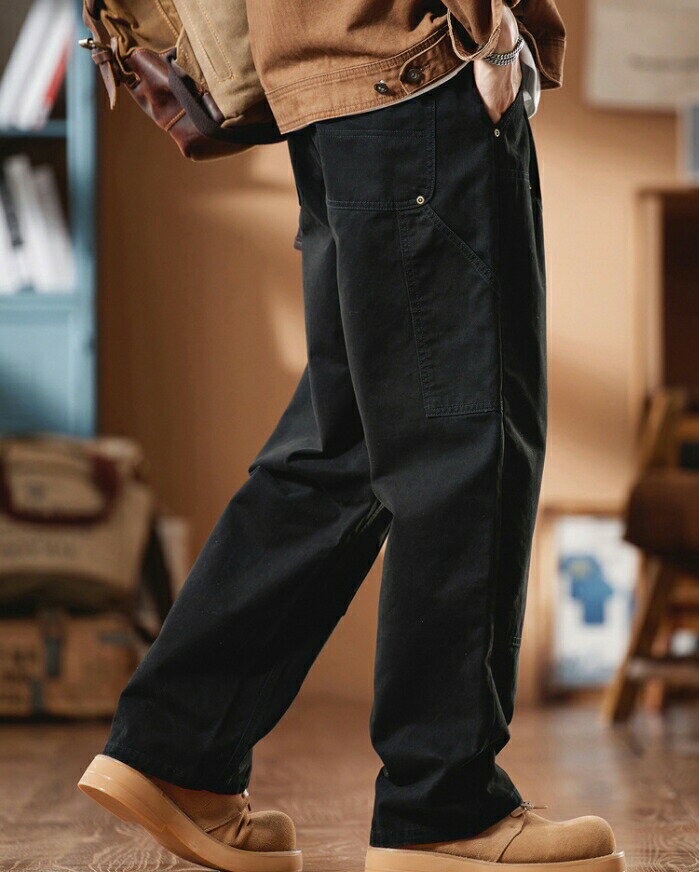 【綿100％ ノータック】メンズ ワイドカーゴパンツ 大きいサイズ 30～46インチ対応 カーキ ブラック ゆったり ワークパンツ 作業服 通年対応 ストリート アウトドア