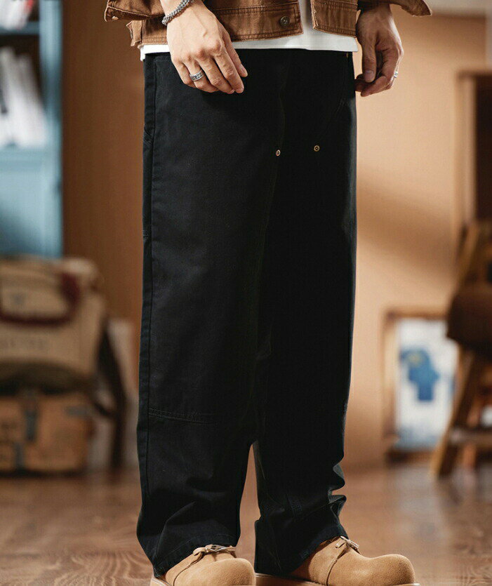 【綿100％ ノータック】メンズ ワイドカーゴパンツ 大きいサイズ 30～46インチ対応 カーキ ブラック ゆったり ワークパンツ 作業服 通年対応 ストリート アウトドア