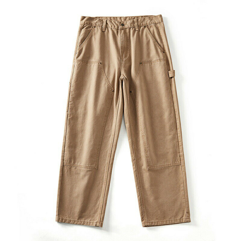 【綿100％ ノータック】メンズ ワイドカーゴパンツ 大きいサイズ 30～46インチ対応 カーキ ブラック ゆったり ワークパンツ 作業服 通年対応 ストリート アウトドア