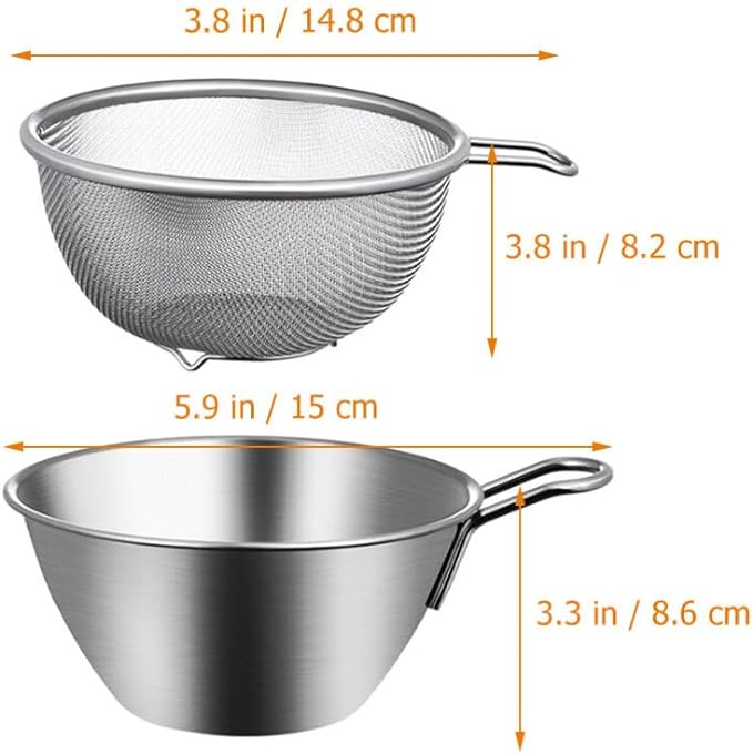 ステンレス スチール ザル ボウル 2個セット 取っ手付き 15Cm 米 洗い物 ボウル ザル 食品用 ストレー..