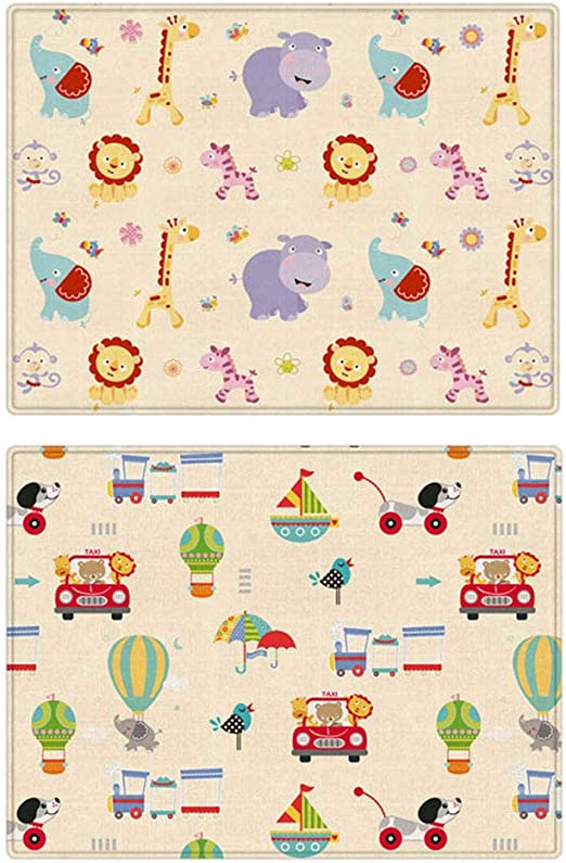 ベビープレイマット 折り畳み式 可愛い 両面パターン 遊び フロアマット 衝撃緩和 転倒防止 ルームマット 滑り止め 防水 赤ちゃん 出産祝い 自宅＆外遊び 180*100*0.5cm