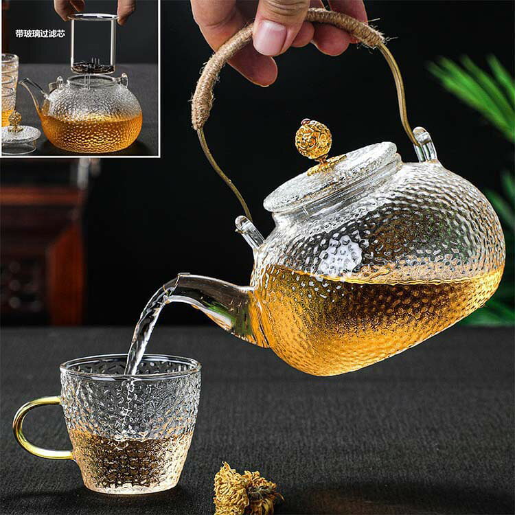 ティーポット ガラス急須 ガラスやかん 耐熱ガラス 丸型 紅茶 緑茶 フルーツティー リーフティー 直火..