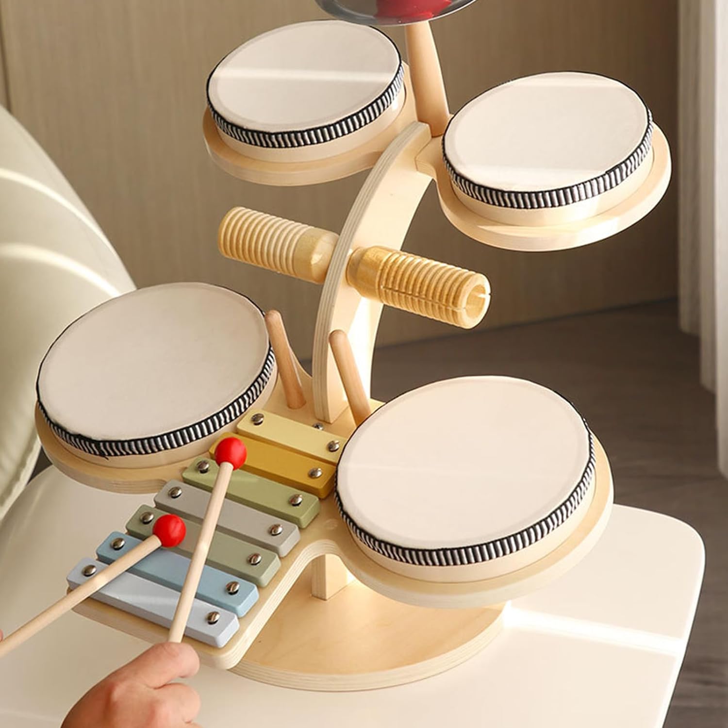 子供のおもちゃのドラムセット、木製の音楽おもちゃ、幼児のドラムセット、ドラムミュージカルキットのおもちゃ、ミュージカルキットの学習および教育玩具、多機能幼児ドラムキットのおもちゃ学習のための学習活動