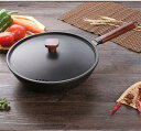 調理器具 炒め鍋 片手 鋳鉄無スティックパン キッチン用品 調理器具 木製ハンドル キッチン用品 (Color : 30cm With lid, Sheet Size : 30cm) 父の日