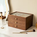 【 】ジュエリーボックス アクセサリーケース 木製 仕切り調整 3段 大容量 ウールナット 透明 窓付き ガラス ウッドケース おしゃれ 高級 宝石箱 アクセサリー 収納ケース 指輪 リング ピアス/ネックレス/メガネ/時計収納 小物収納 玄関 母の日 敬老の日 プレゼント