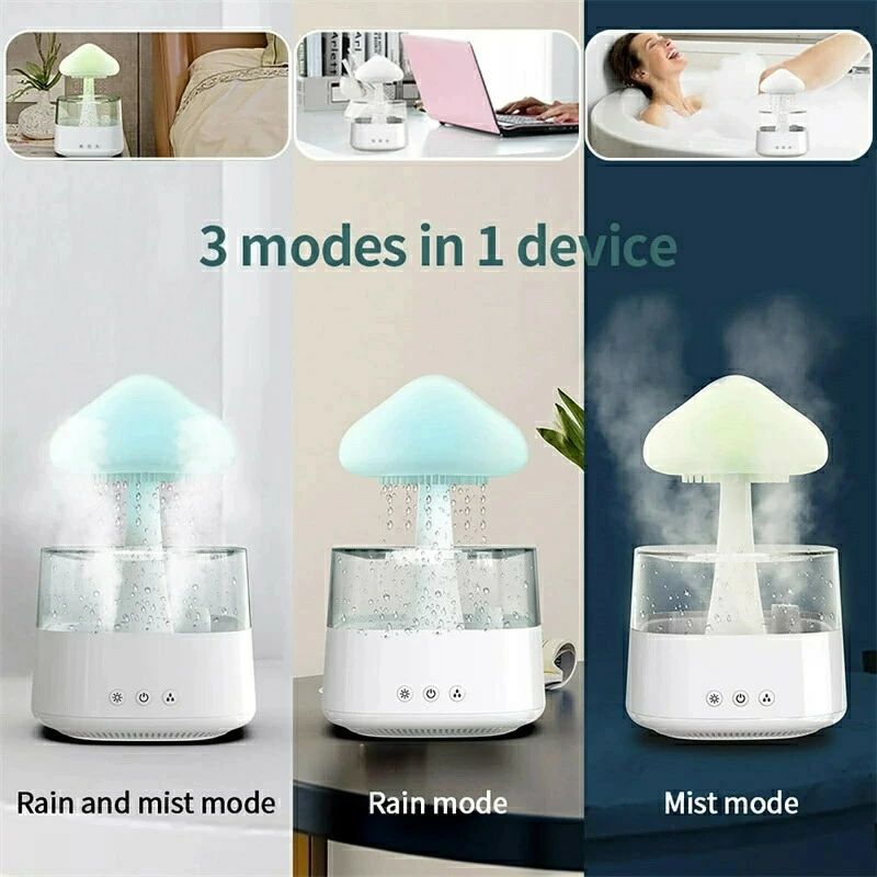 加湿器 雨雲加湿器 卓上 ドロップレット リモコン付き 大容量 450ml キノコ加湿器 滝型ライト