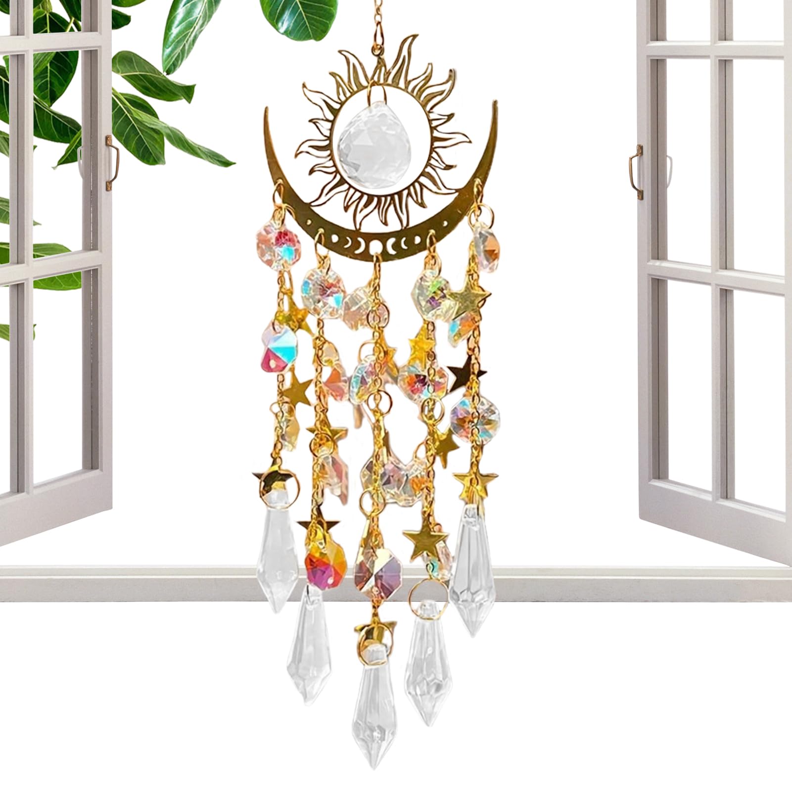 クリスタル ウィンドウ オーナメント,窓用 太陽の光を集める クリスタルペンダントトップ | 風鈴のよう..