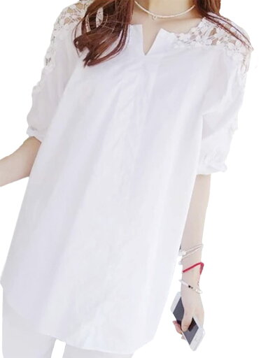 レース ブラウス オフショル 風 デザイン スキッパー ドレス シャツレディース M~XL レース ブラウス オフショル 風 デザイン スキッパー ドレス シャツレディース M~XL