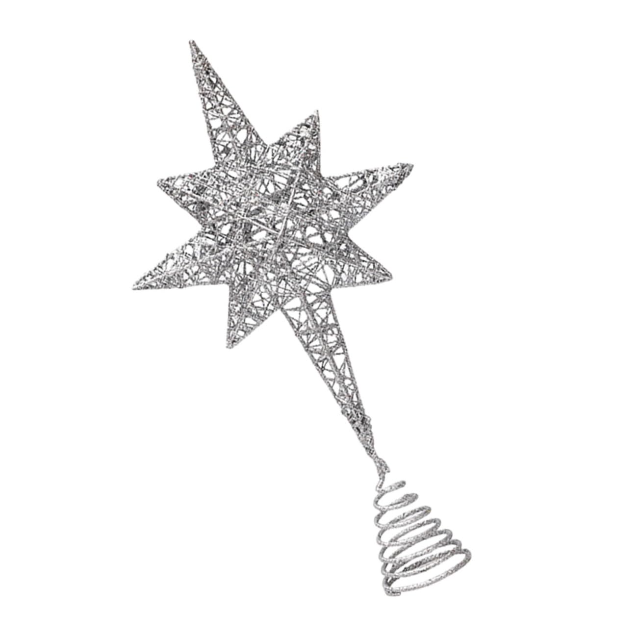 クリスマスツリーの星 八角形メタルスターフェスティバルツリートップ 錆びにくい鉄線材 ゴールド塗装 ラメコーティング付き クリスマスツリー装飾用スプリングブラケット付き