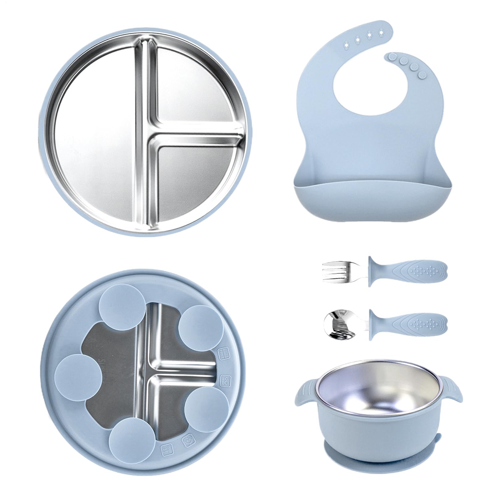 ステンレススチール ベビー用プレートとボウル | 幼児用カトラリー ベビー用食事セット スプーン フォ..